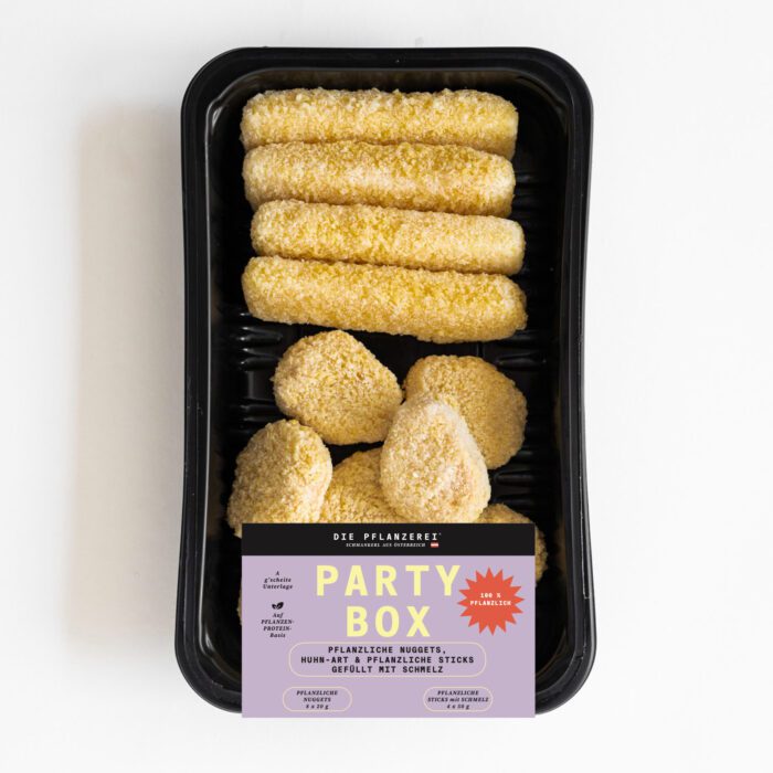 Partybox vegane chicken mc nuggets und käsesticks