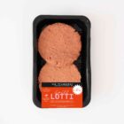 Zwei vegane Vleischlaibchen in schwarzer Verpackung von Die Pflanzerei