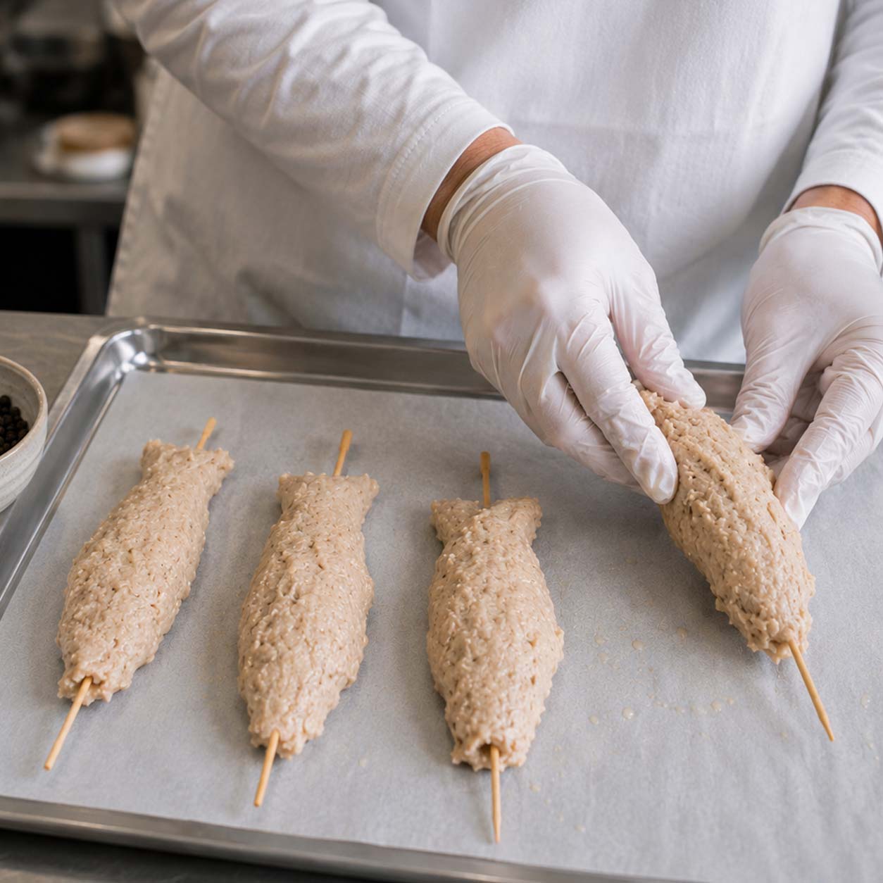 veganen Steckerlfisch produktion händisch formen